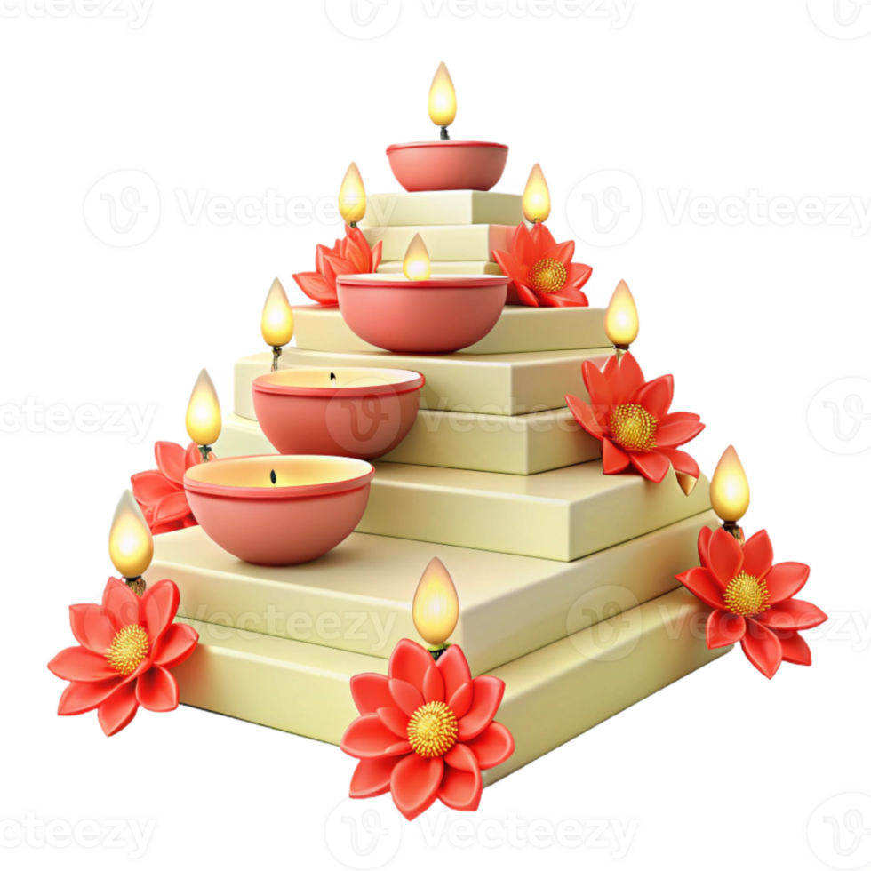 Pyramid of Lit Candles with Red Flowers png