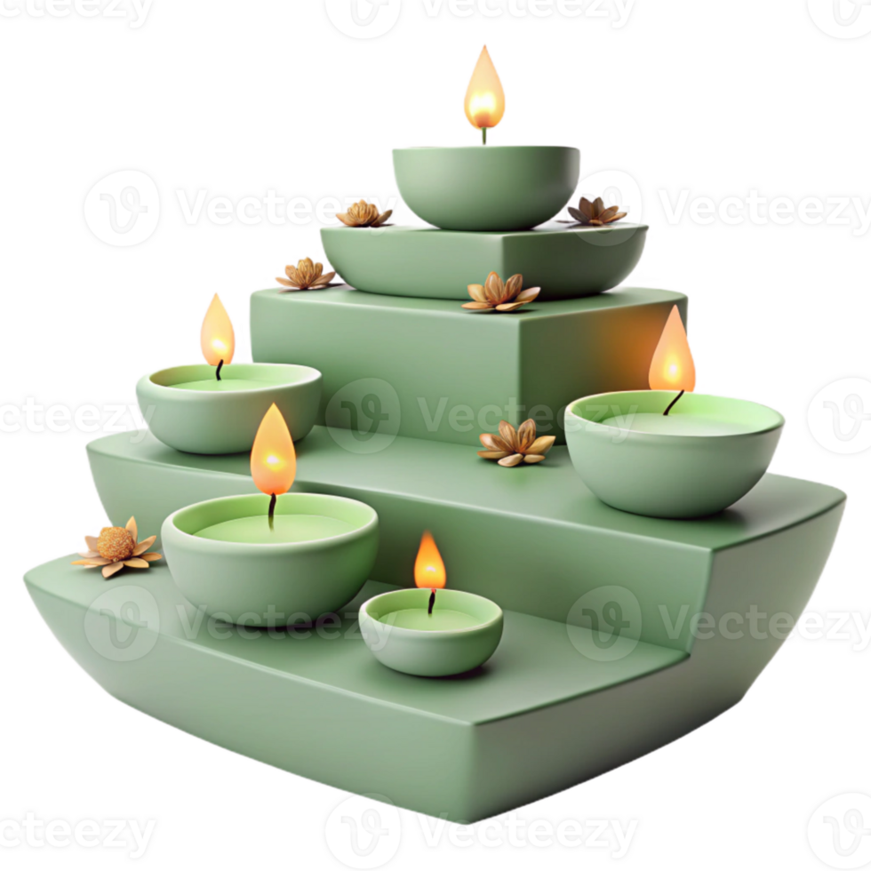 Green Candles with Flowers on a Pyramid Shape png