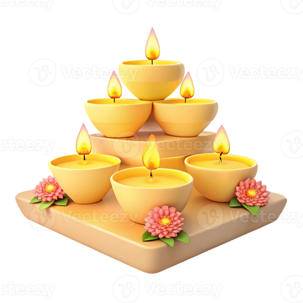 Illuminated Candles Arranged in a Pyramid Shape with Flowers png