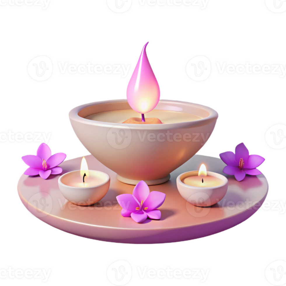 Three Candles and Flowers on a Tray png