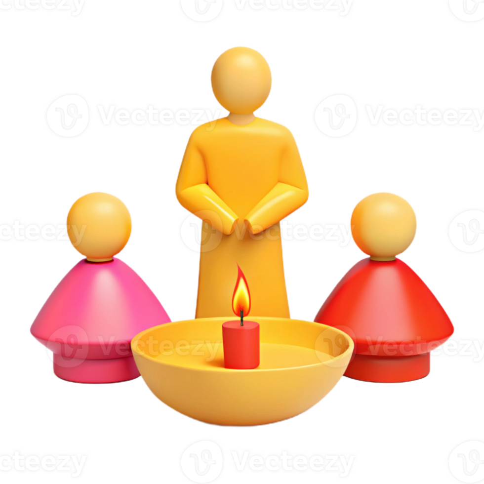 3D Render of Three Figures with a Lit Candle png