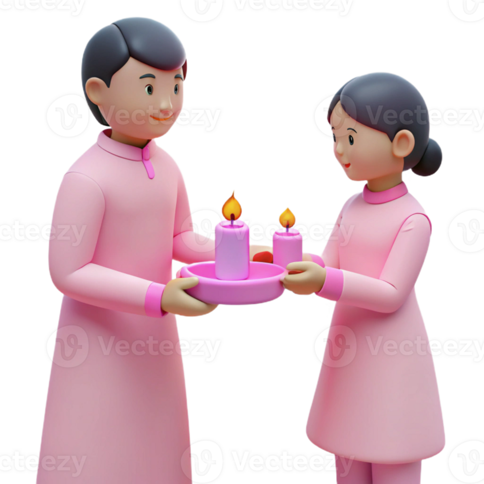 3D Illustration of Two People Holding a Tray of Candles png