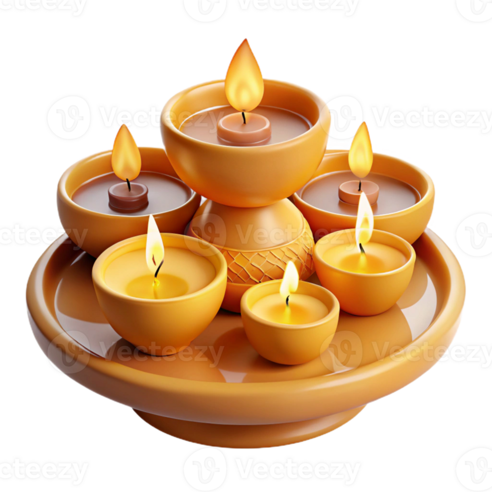Candles in Clay Bowls on a Tray png