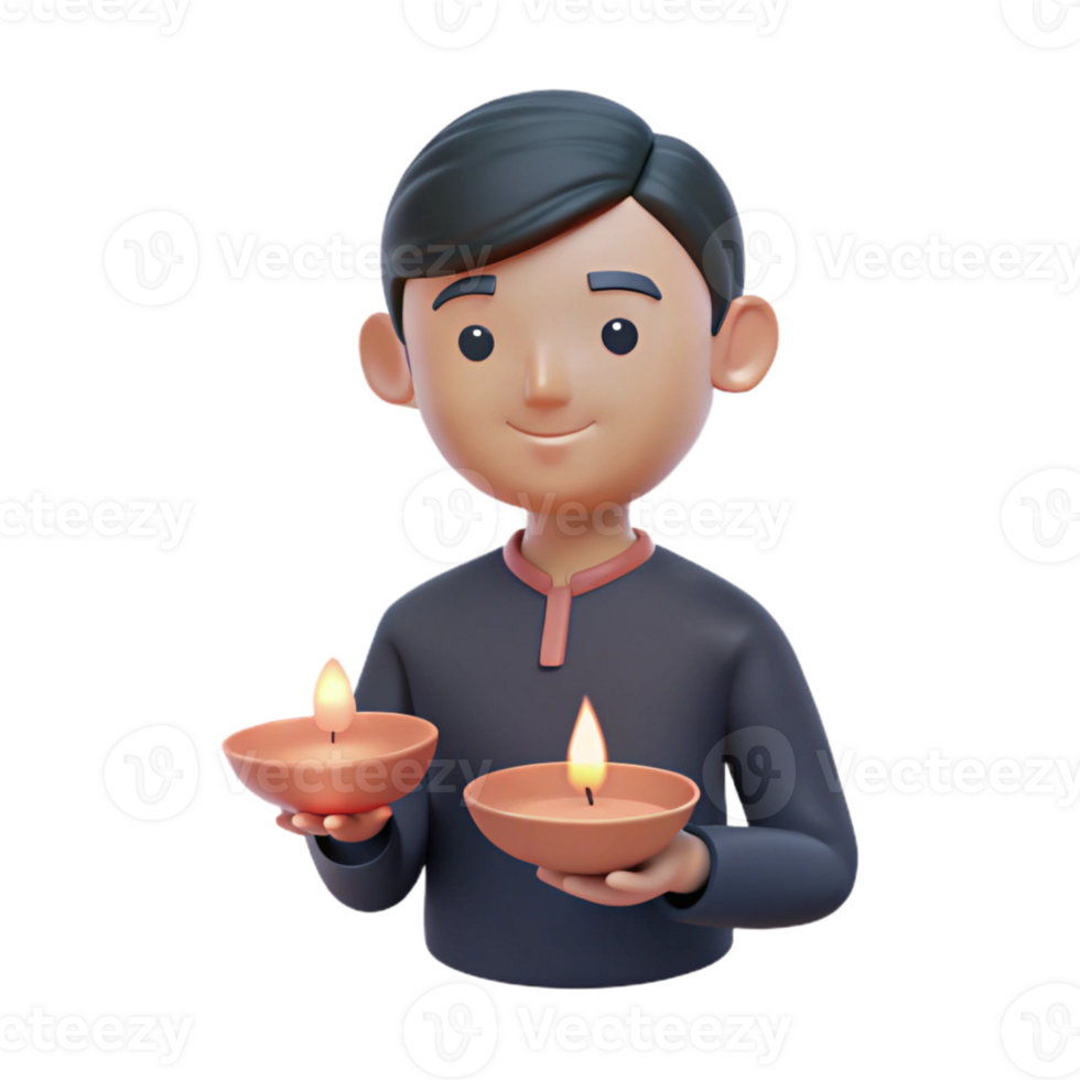 3D Cartoon Illustration of a Man Holding Two Candles png