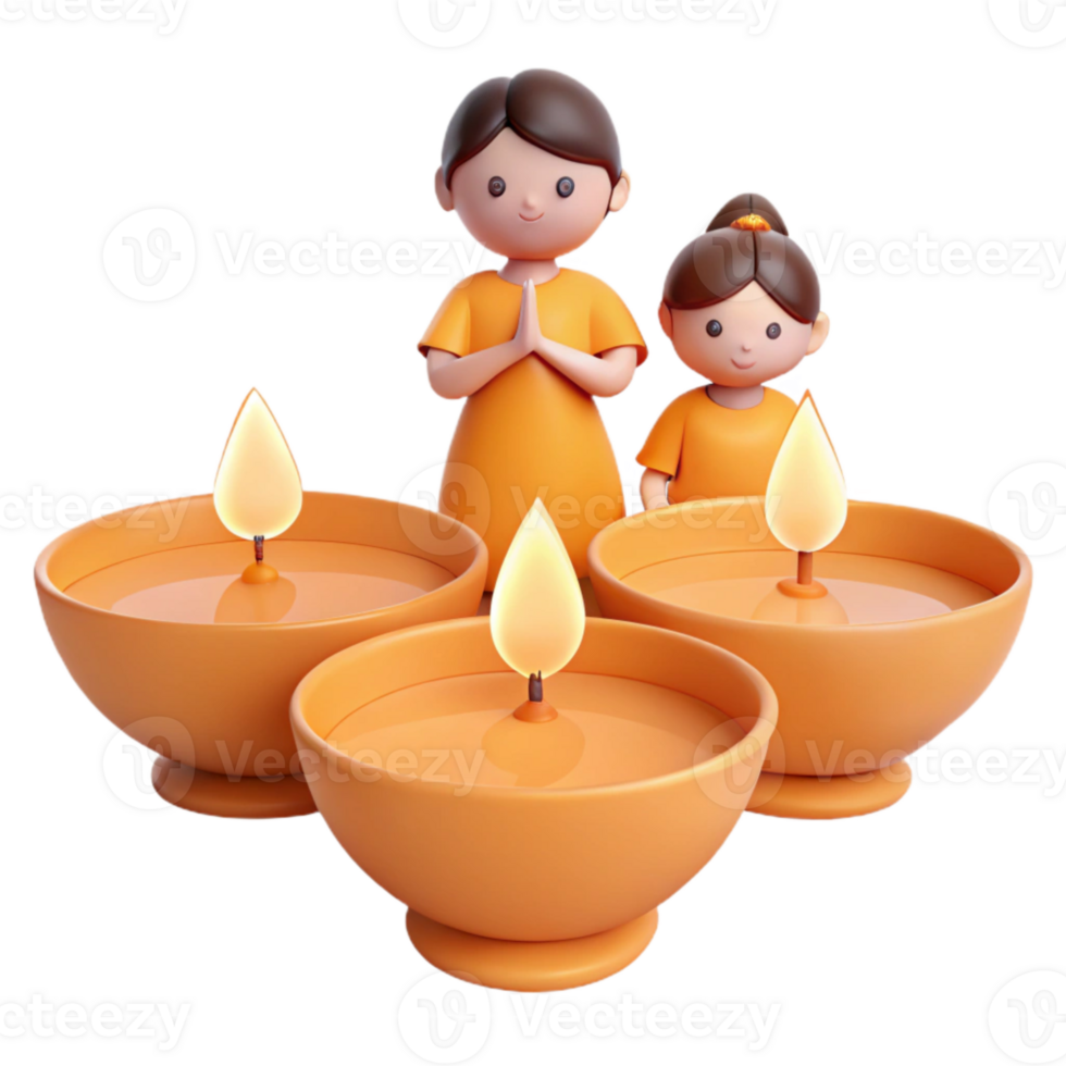 3D Illustration of Two Children Praying with Burning Candles png