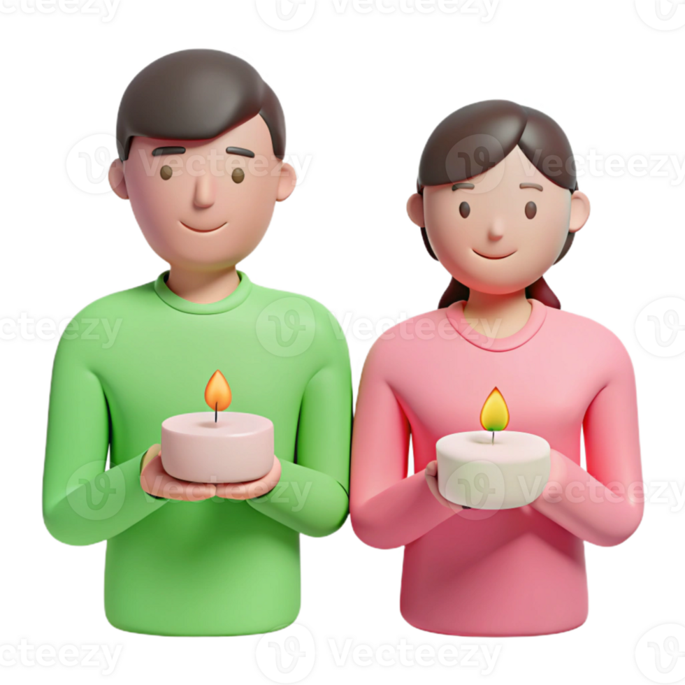 3D Couple Holding Candles Together png