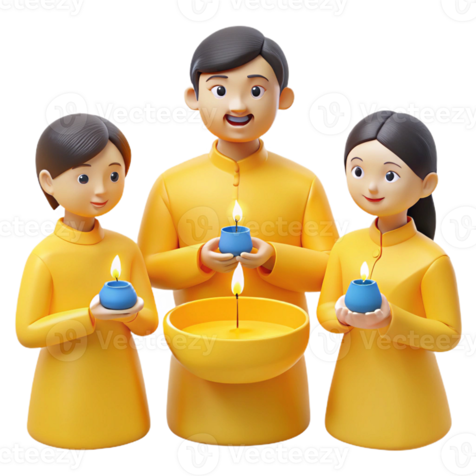 Family Celebrating with Candles and Diyas png