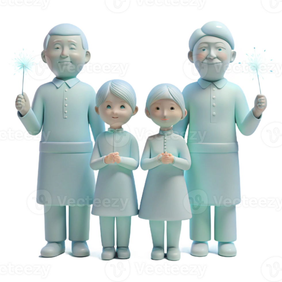 Family of Four with Sparkly Props, 3D Render png