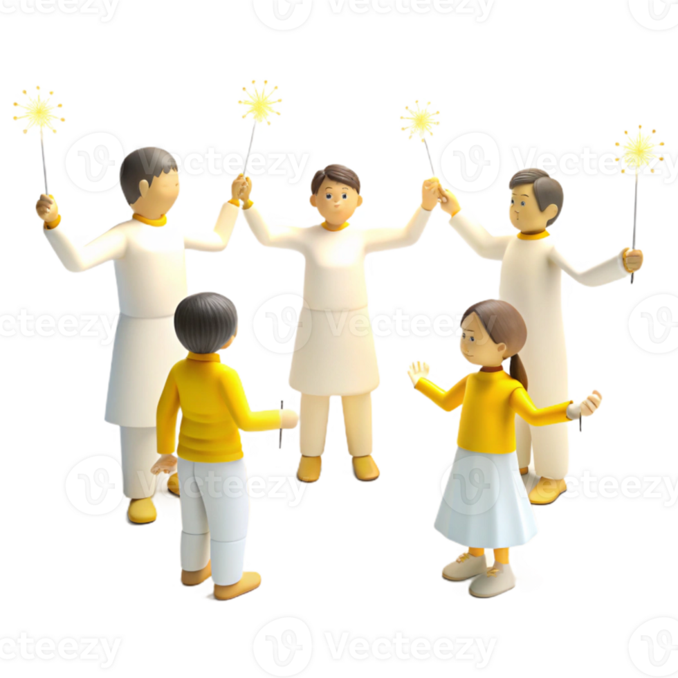 Children Playing with Sparkler Sticks png