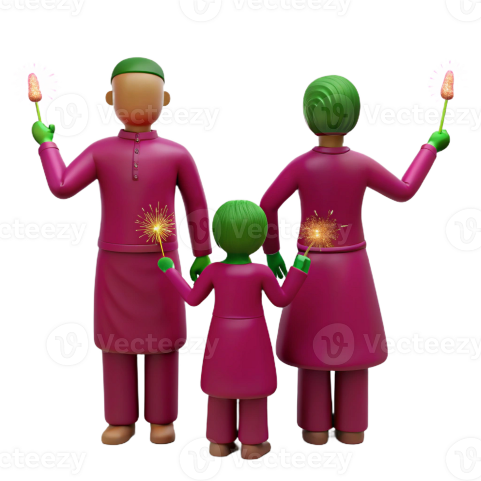 Family of Three Holding Sparkler Fireworks png