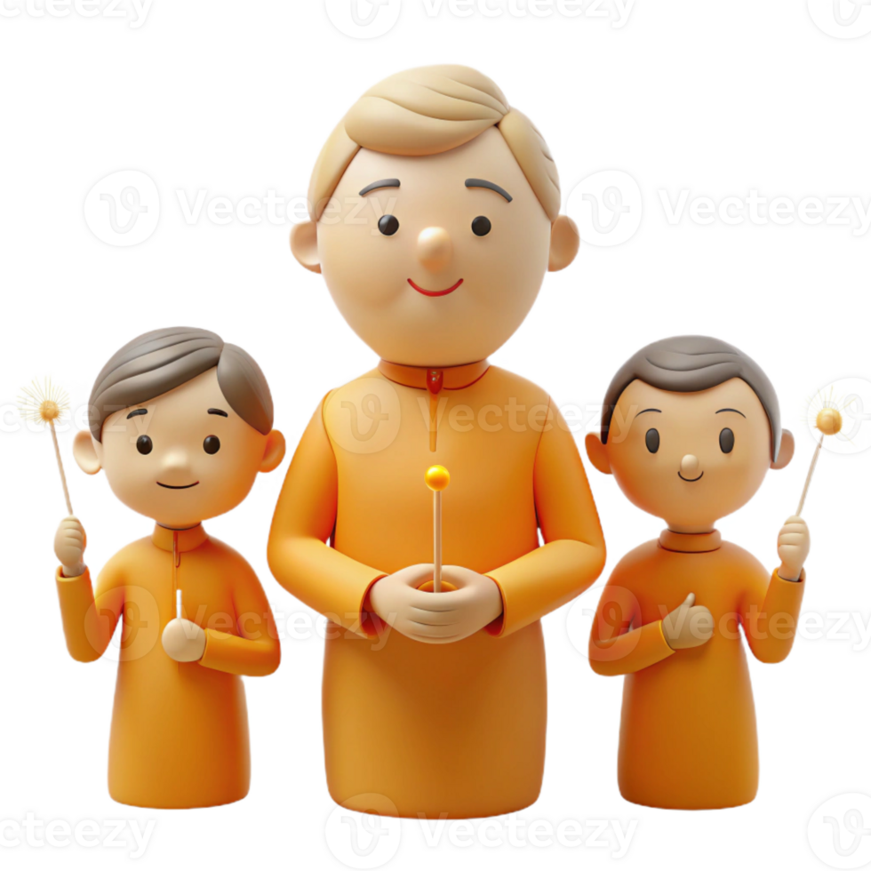 Happy Family of Three 3D Cartoon Characters png
