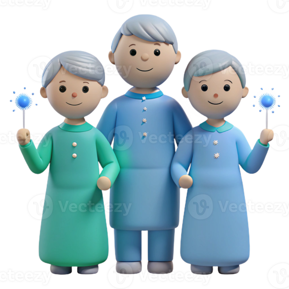 Three Cartoon Characters Holding Sparkly Wands png