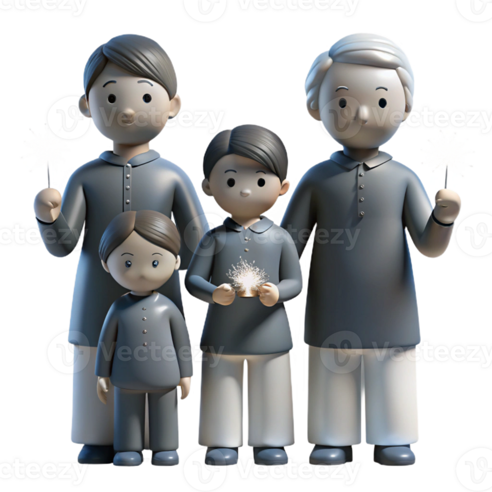 Family of Four Celebrating with Sparkles png