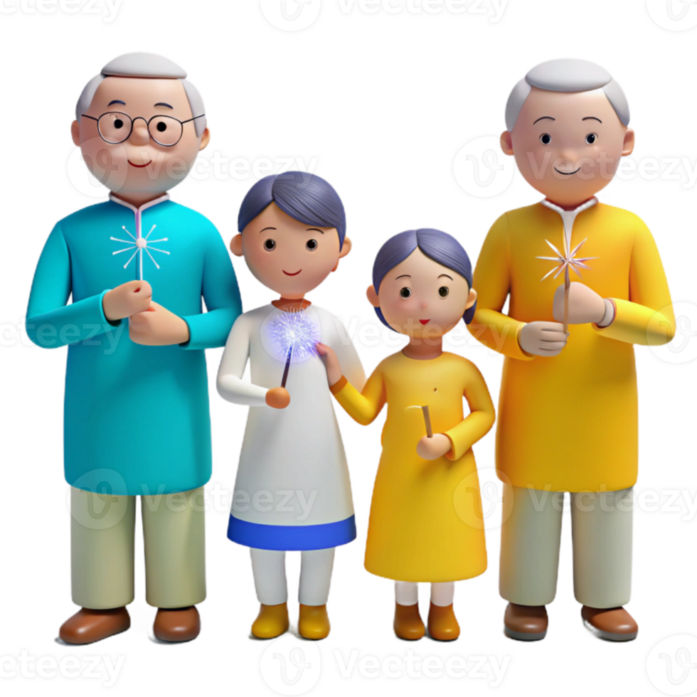 3D Illustration of a Family Holding Sparkler png