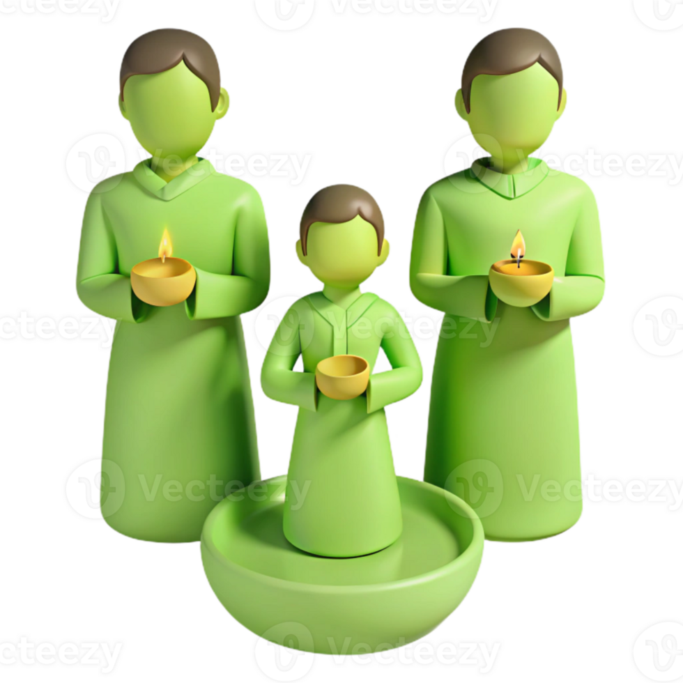 3D Render of Figures Holding Candles png