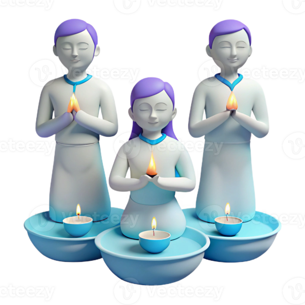 3D Illustration of People Praying with Flames png