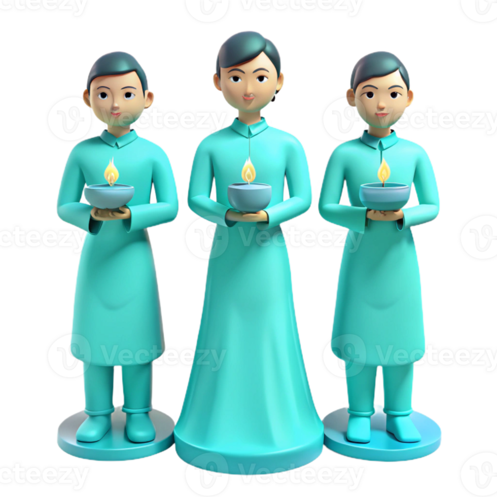 Three Cartoon Figures Holding Lit Diyas png
