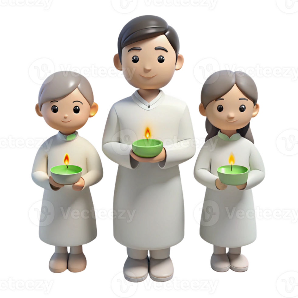 Family Holding Candles, 3D Illustration png