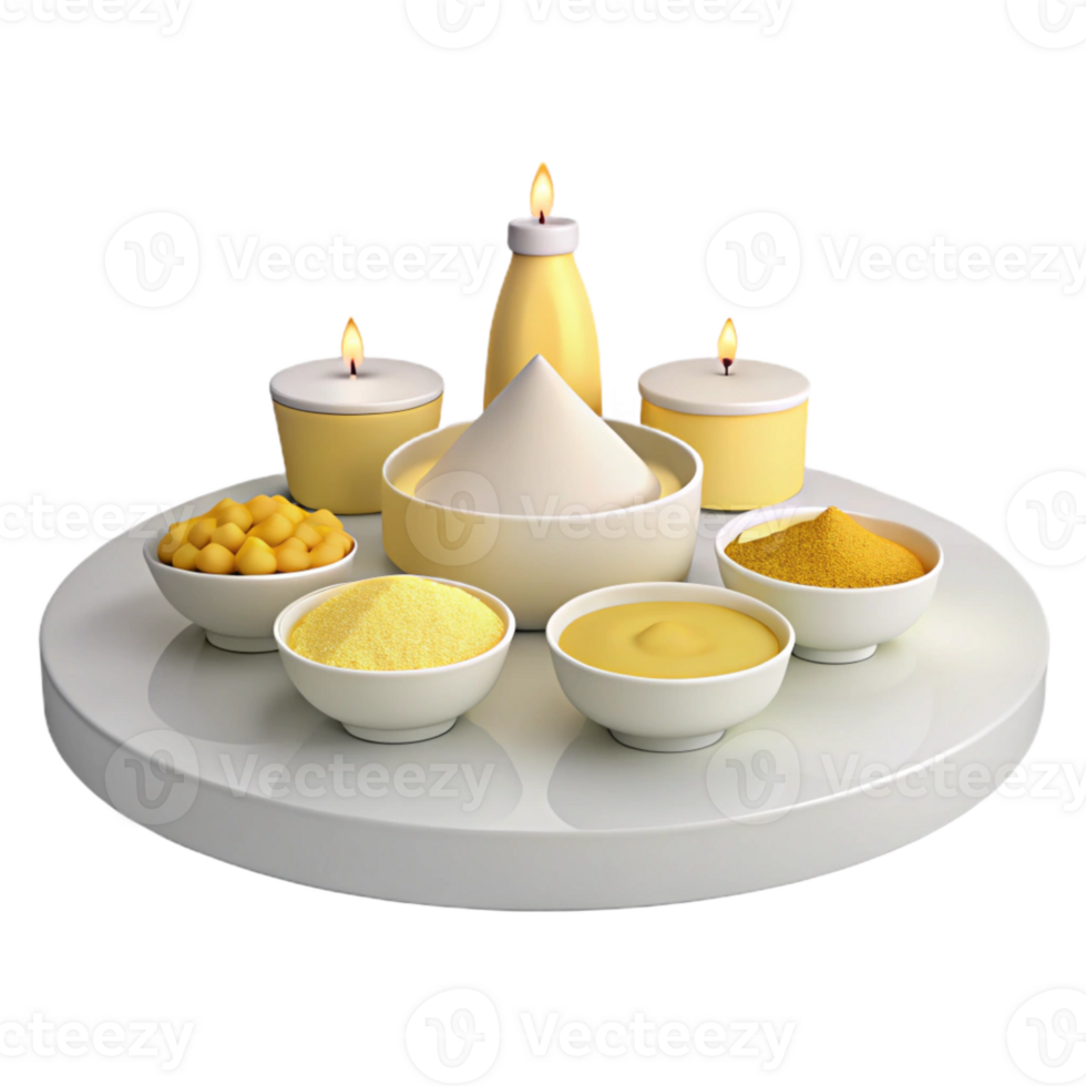 Candles, Powder, and Small Bowls on a Round Tray png