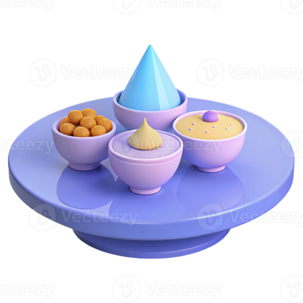 3D Rendering of Assorted Dessert Bowls on a Rotating Stand png