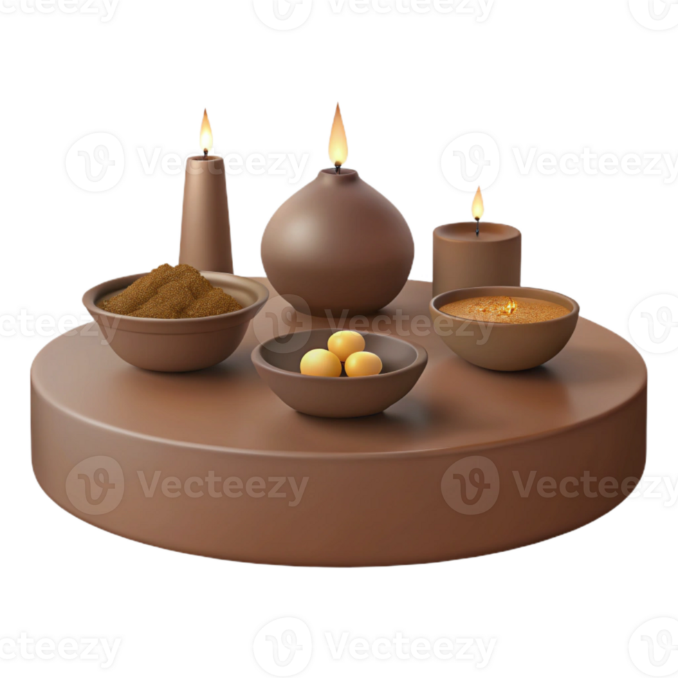Candles, Spice, and Bowls on a Round Table png