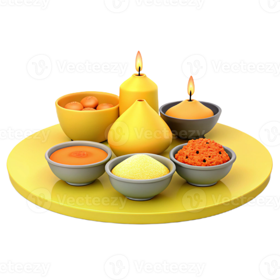 Yellow Tray with Candles and Bowls png