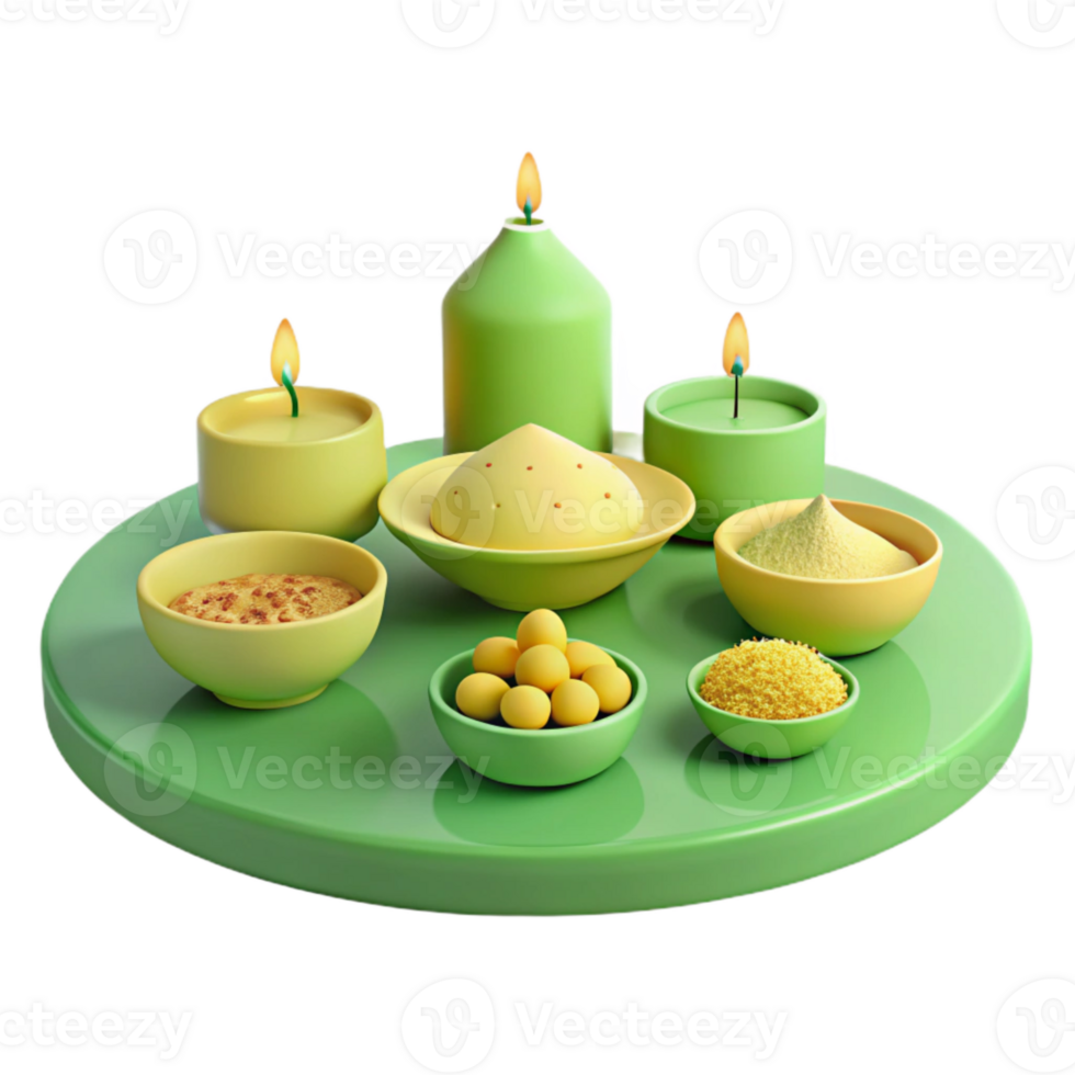 Candles, Bowls, and Small Objects on a Green Tray png