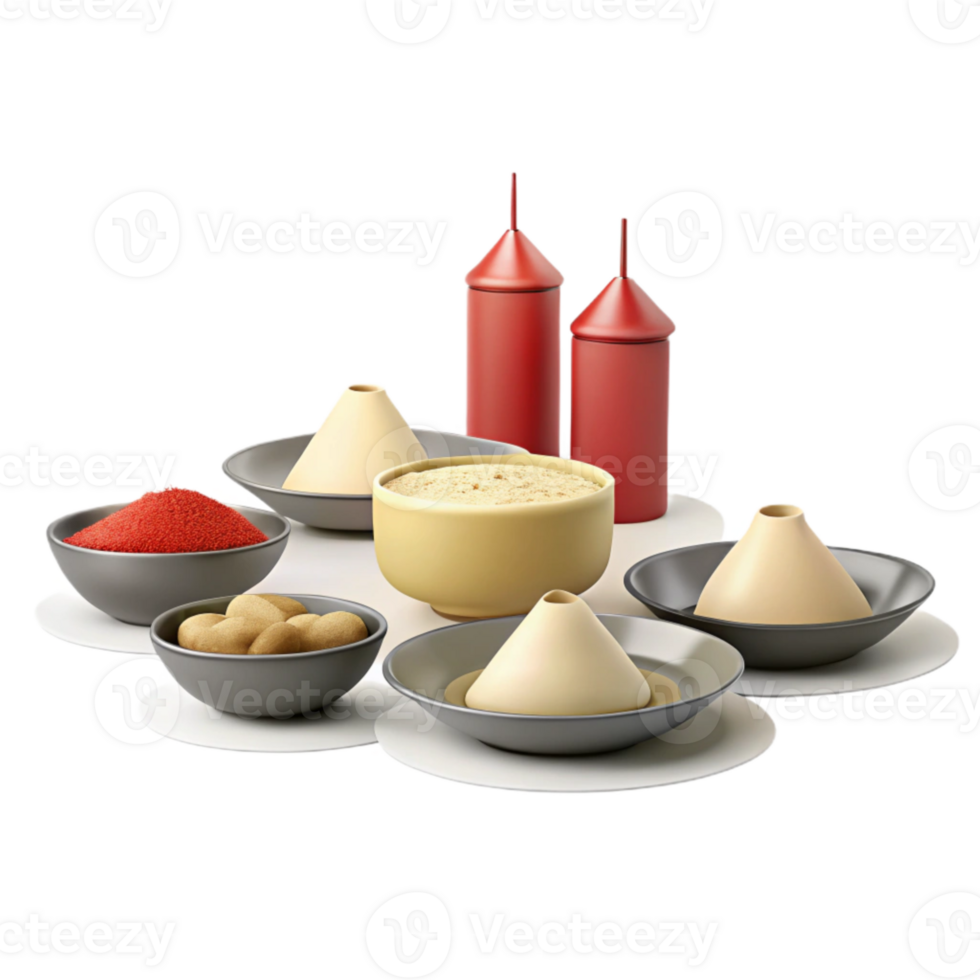 Assortment of Seasonings in Bowls and Dishes png