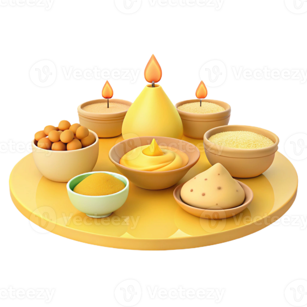 3D Rendering of Yellow Bowls and Candles on a Table png