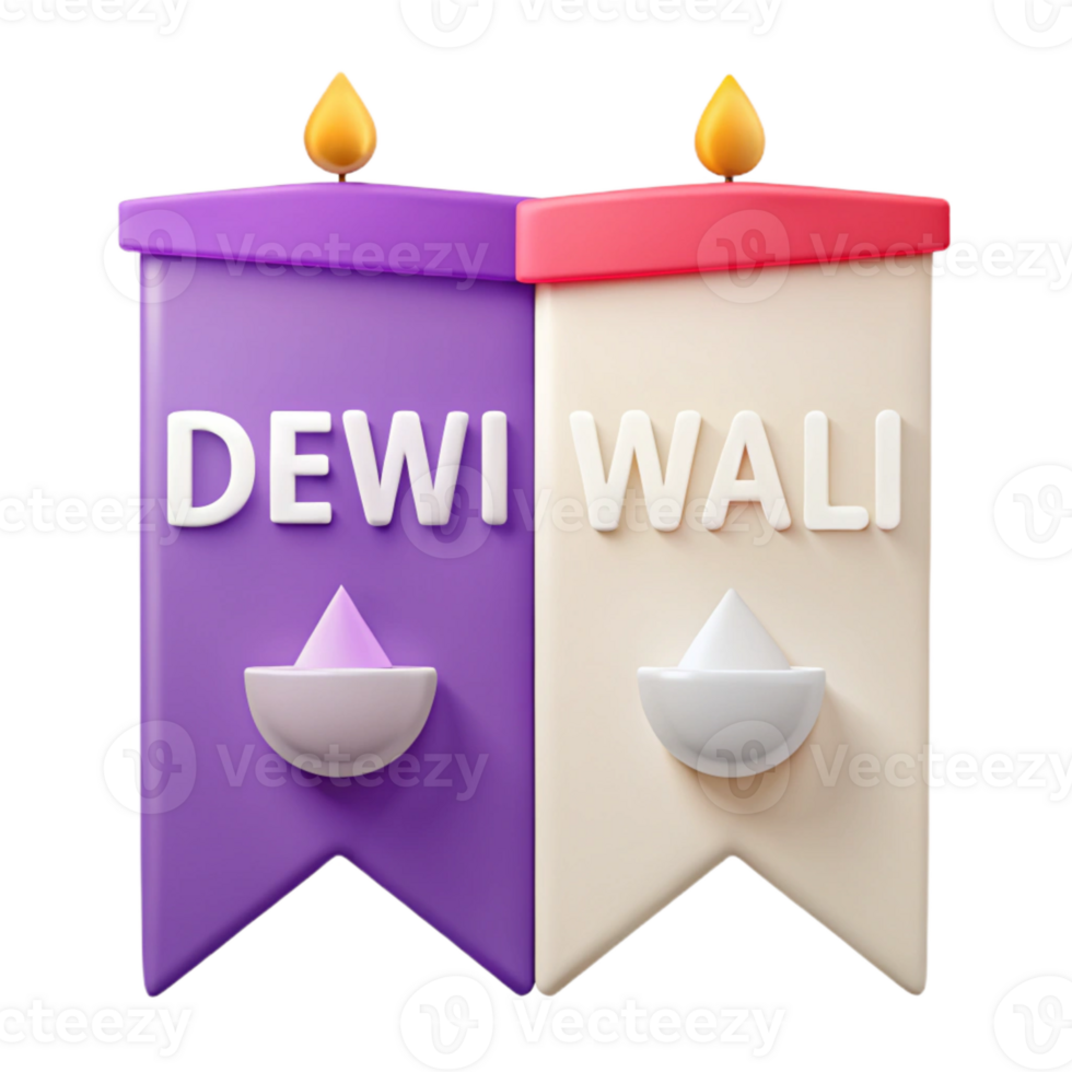 3D Rendered Festive Banner with Candles and Diyas png