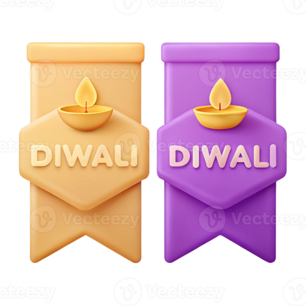 Diwali Festive Banners with Candle Icon in 3D png