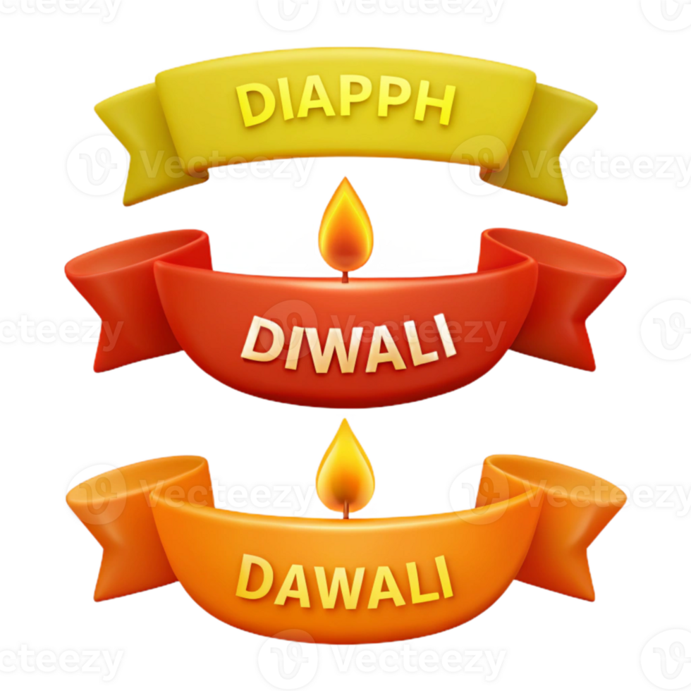 Diwali Festive Banner Design with Lit Diya and Ribbon png