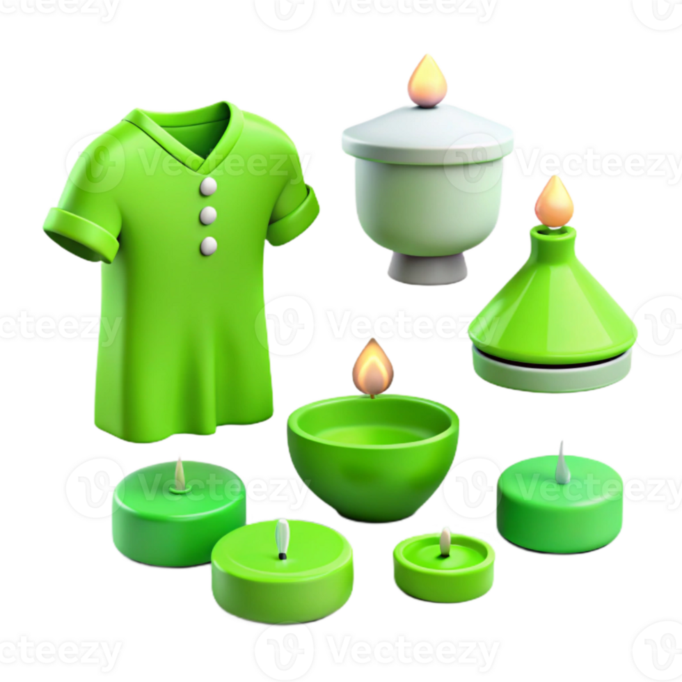 Green Candles and T-Shirt 3D Rendered Objects png