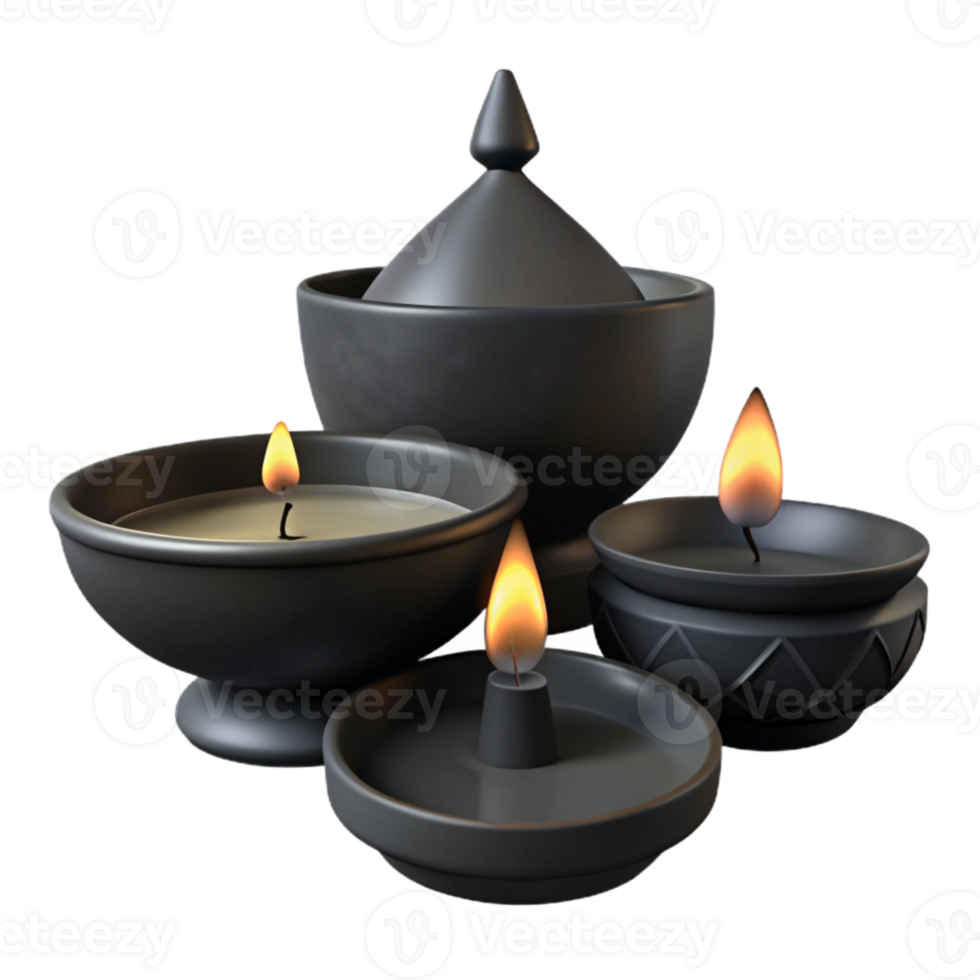 Black Candle Holders with Flames png