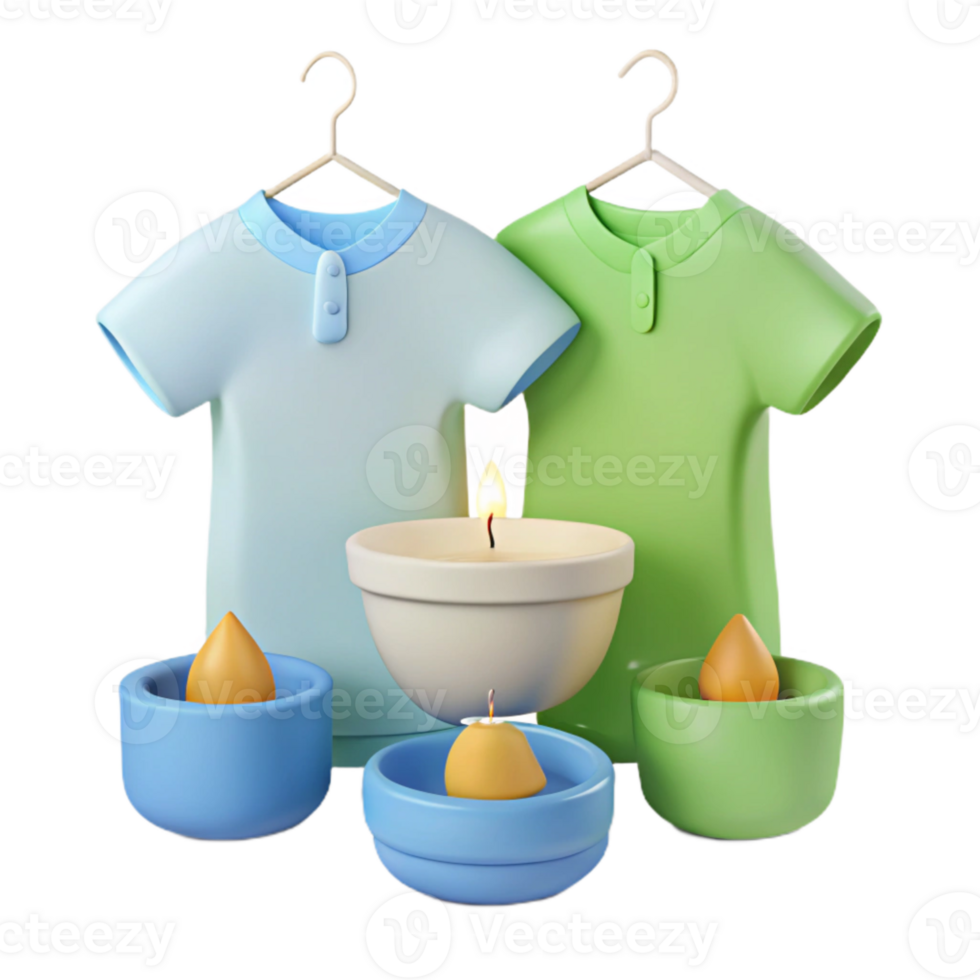 Cute 3D Render of Baby Clothes and Candles png
