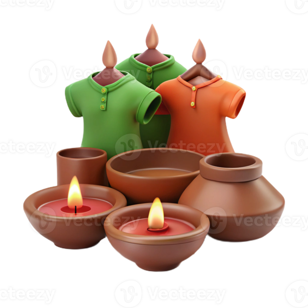 Clay Candle Holders with Green and Orange Shirts png