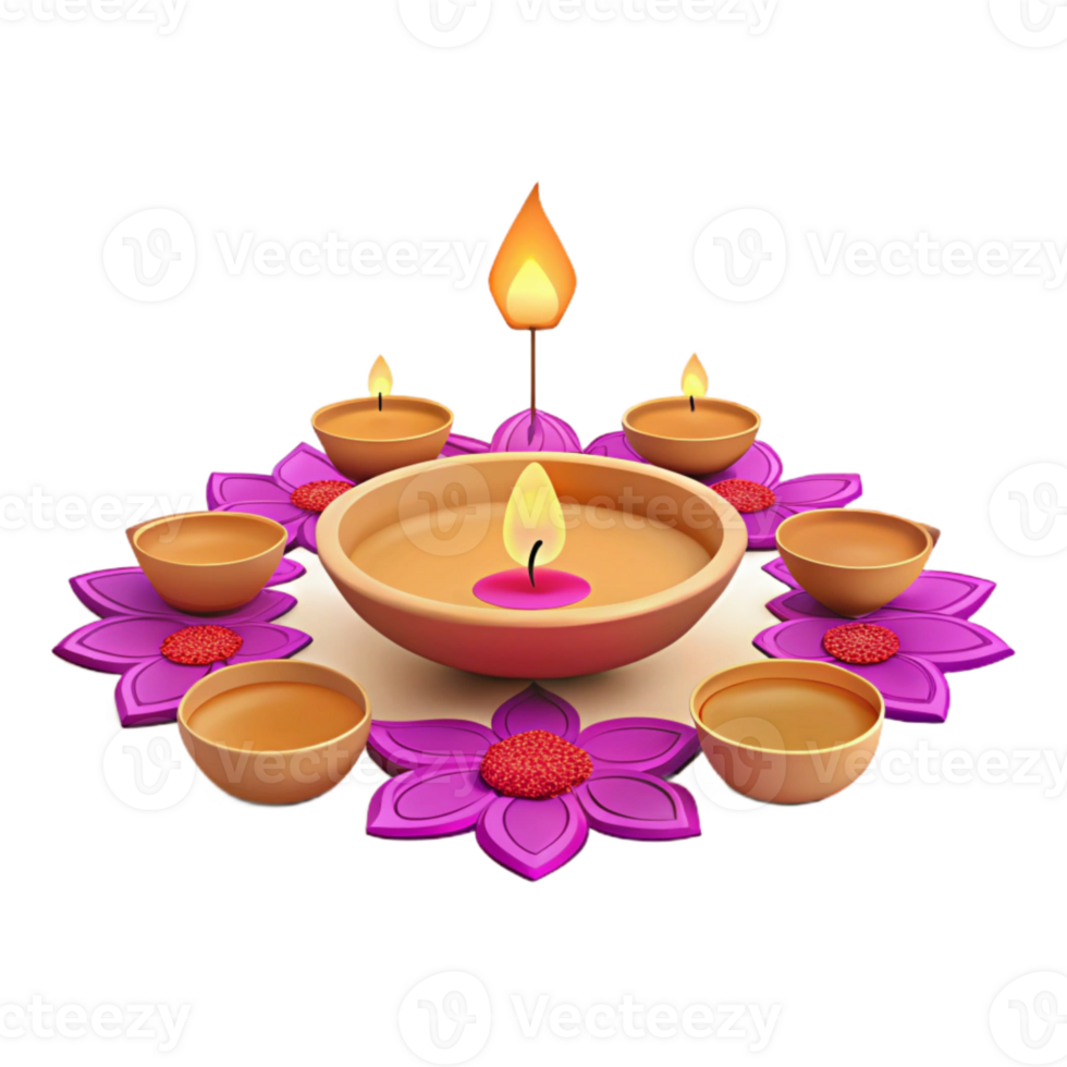 Diya Candles Arranged in a Circle of Flowers png