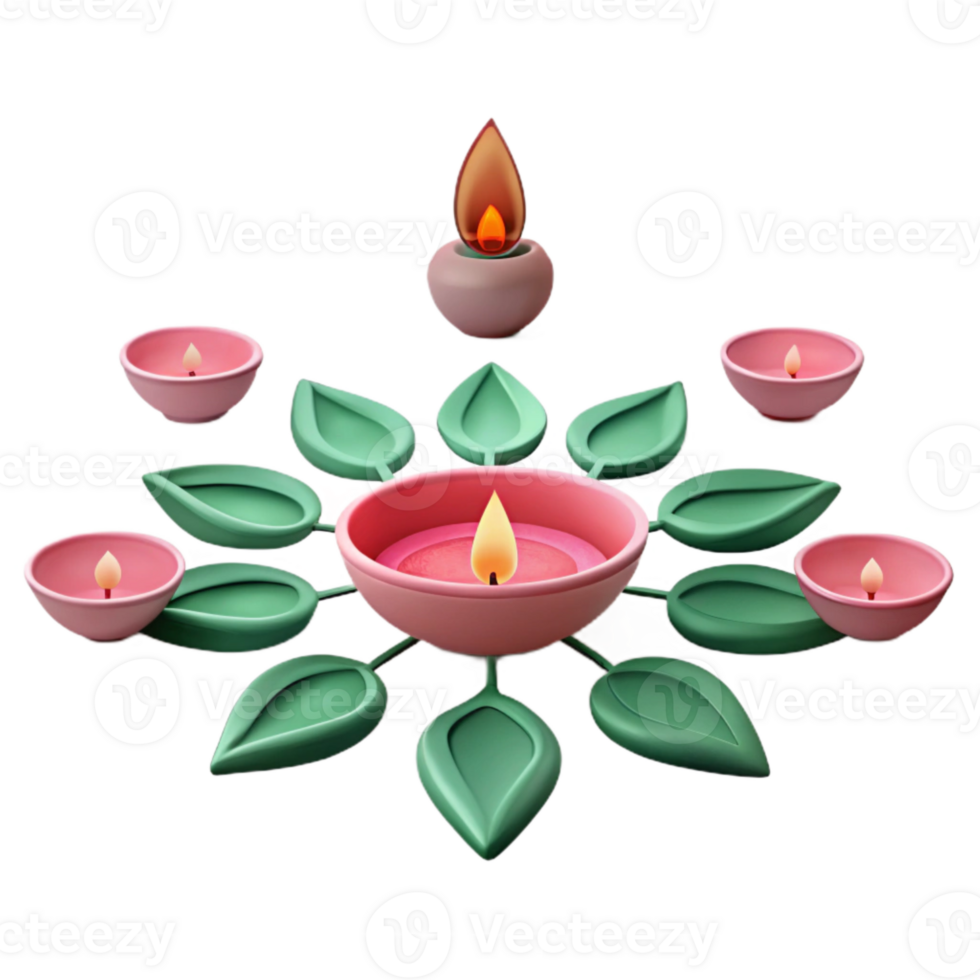 Pink Candles in Green Leaf Design png