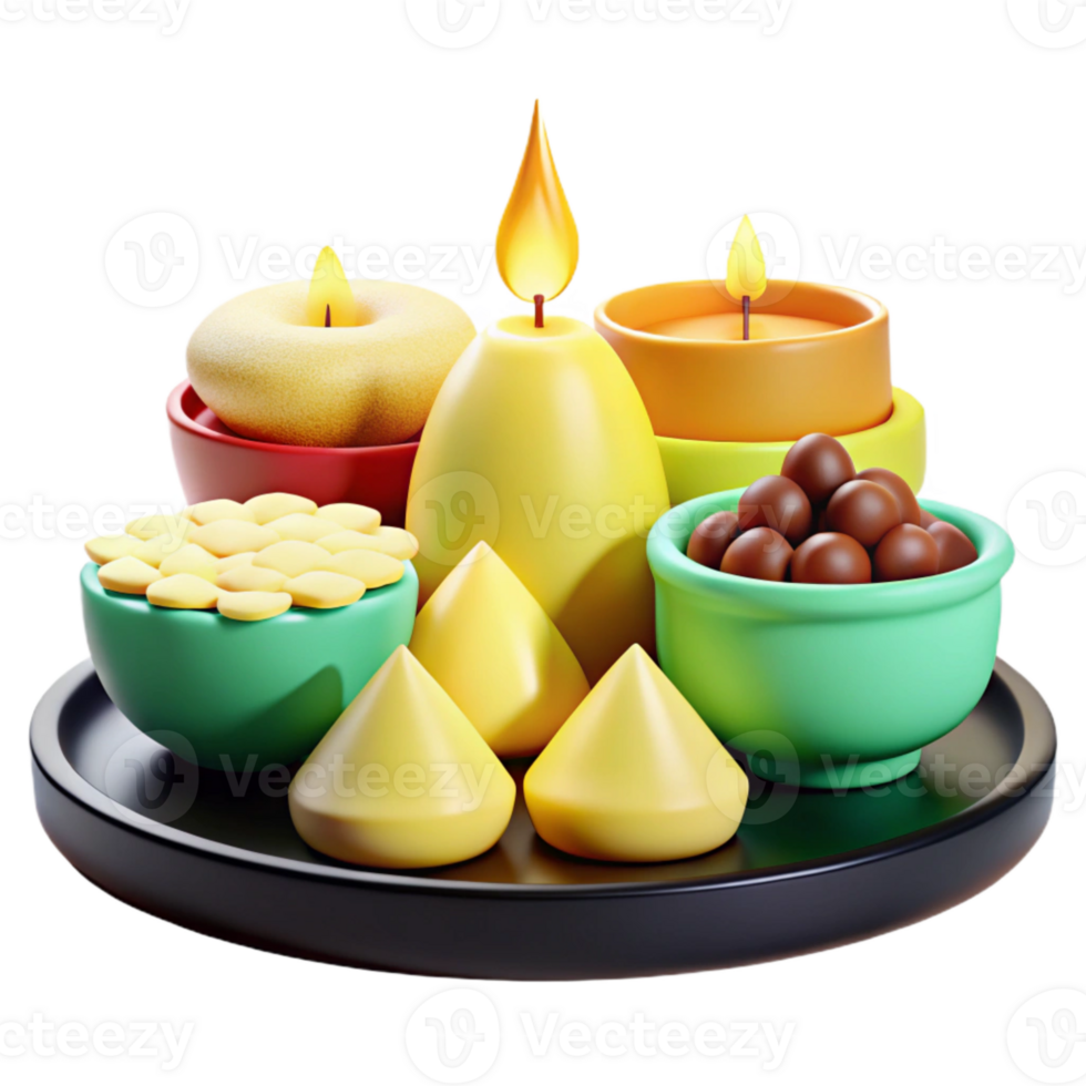 Colorful 3D Rendered Still Life with Candles and Bowls png