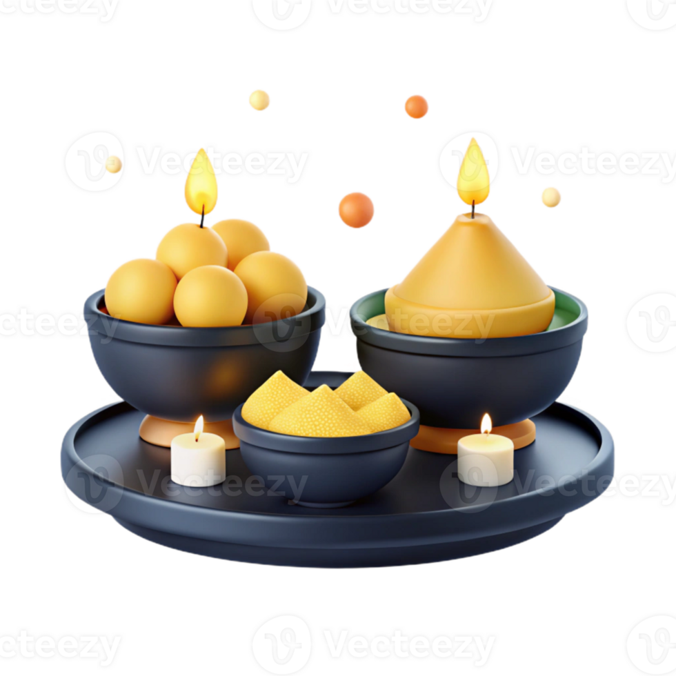 Candles, Bowls, and Tray with Yellow Orbs png