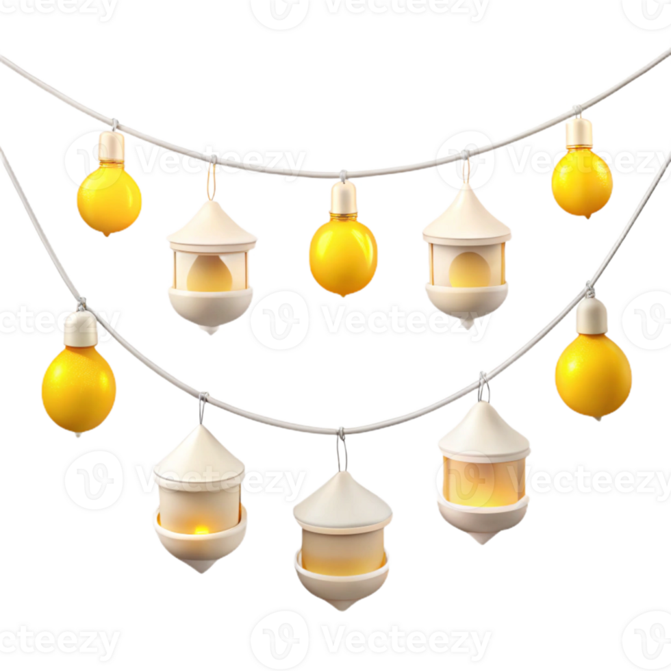 String Lights with Lanterns and Bulbs png