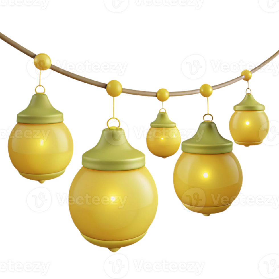 String of Yellow Lanterns with Warm Glow png