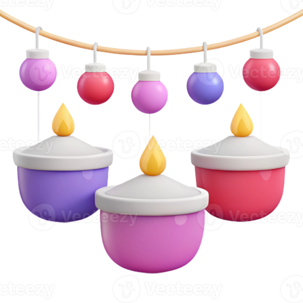 3D Rendered Festive Hanging Lights and Candles png