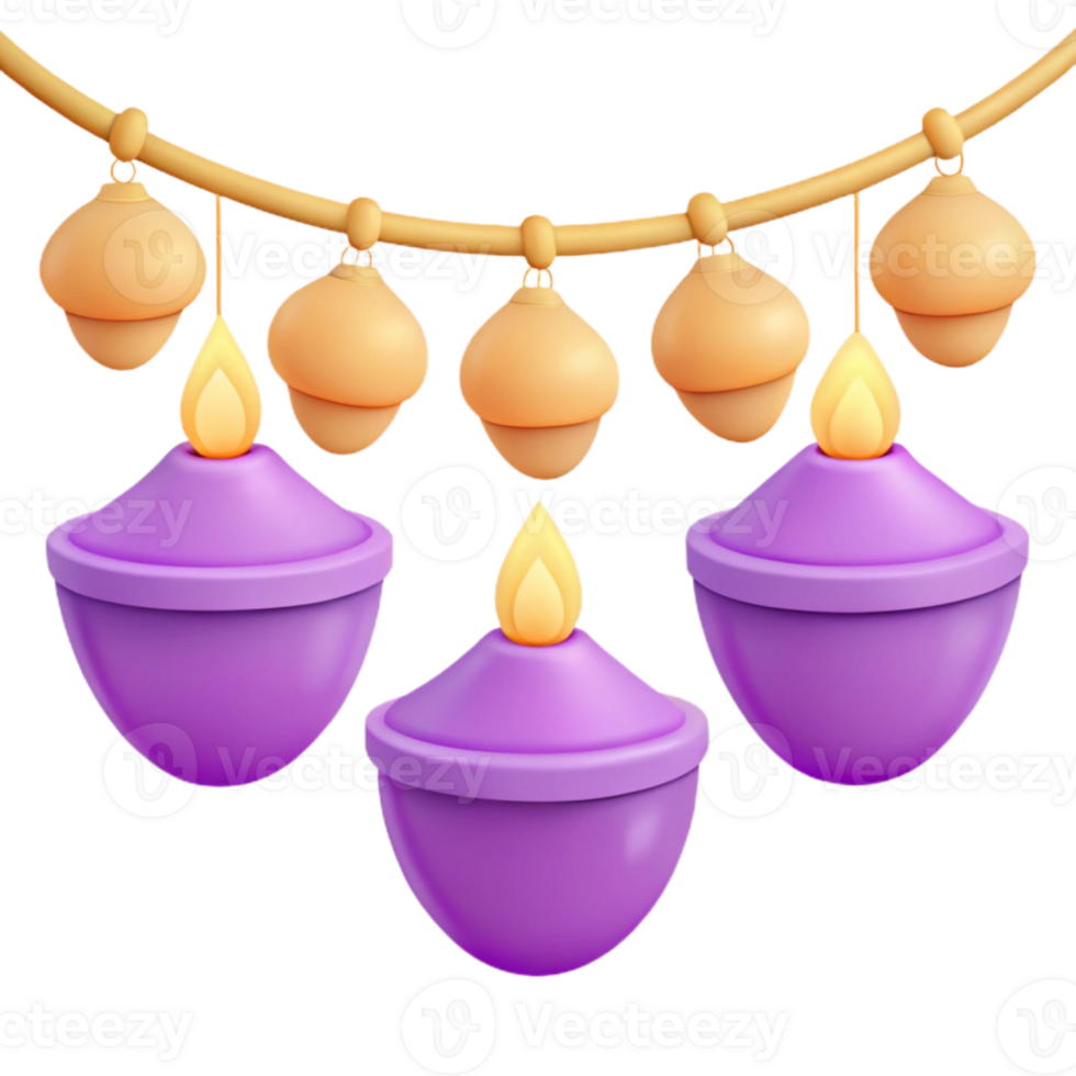 Purple Candles Hanging From Golden String png