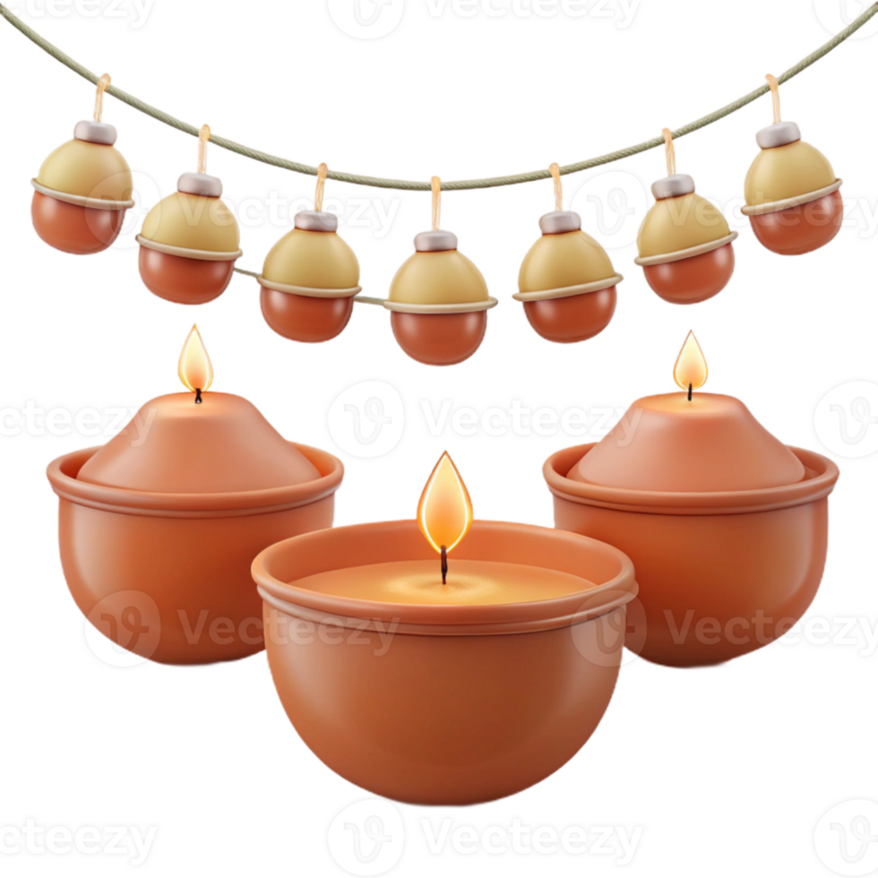 Clay Candles with String of Lights Decoration png