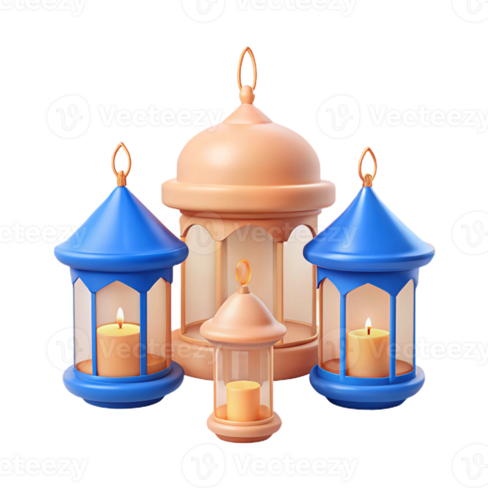 3D Render of Festive Lanterns with Candles png