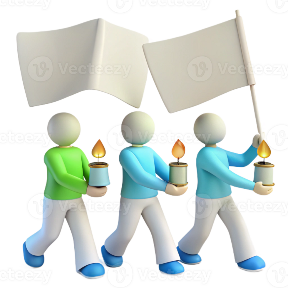 Three Figures Holding Candles and Flags, Symbol of Peace and Unity png