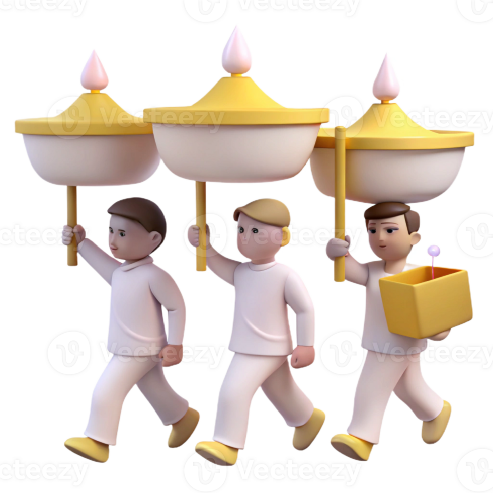 Three Cartoon Characters Carrying Lanterns png