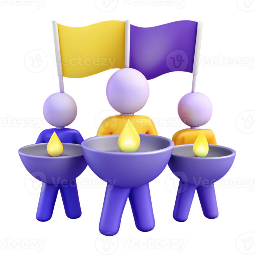 Three 3D Figures Holding Flambeaux With Flags Behind png