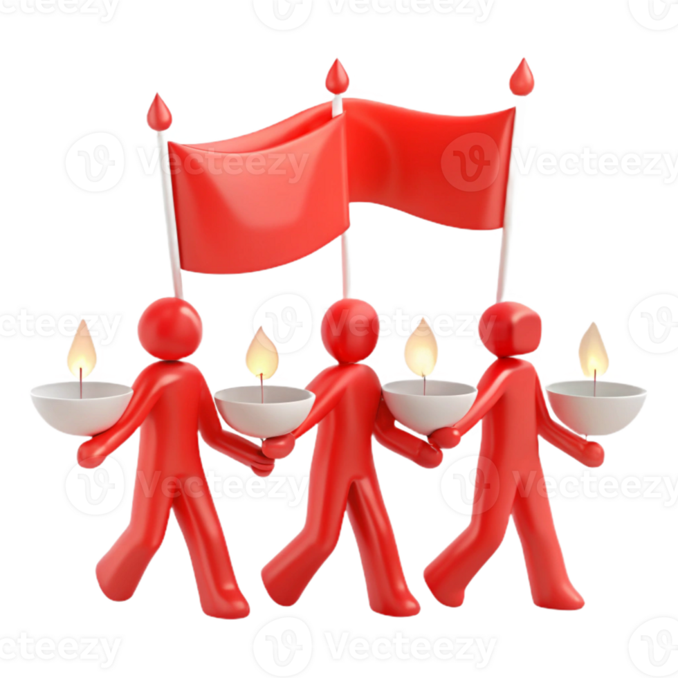 Red Stick Figures Holding Candles and a Red Flag png